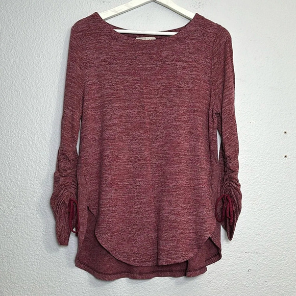 Anthropologie Saturday Sunday Ruched Sleeve Ribbed Tunic Top Womens Small Casual - Picture 1 of 8